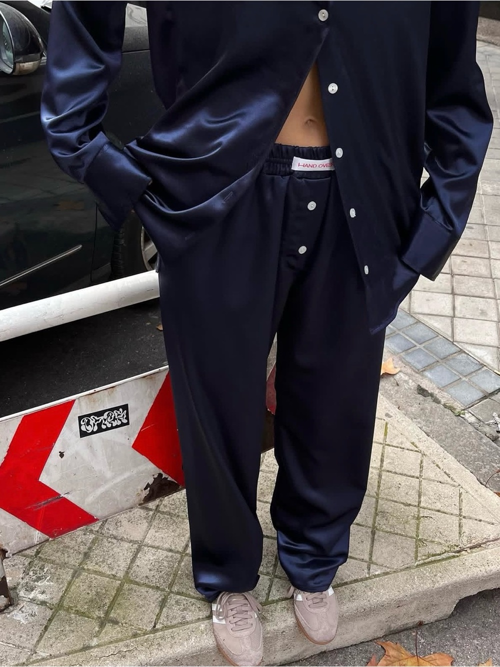 NWOT Hand Over Ex-Boyfriend Pant in Navy Satin Silky Comfy Everyday Casual Party